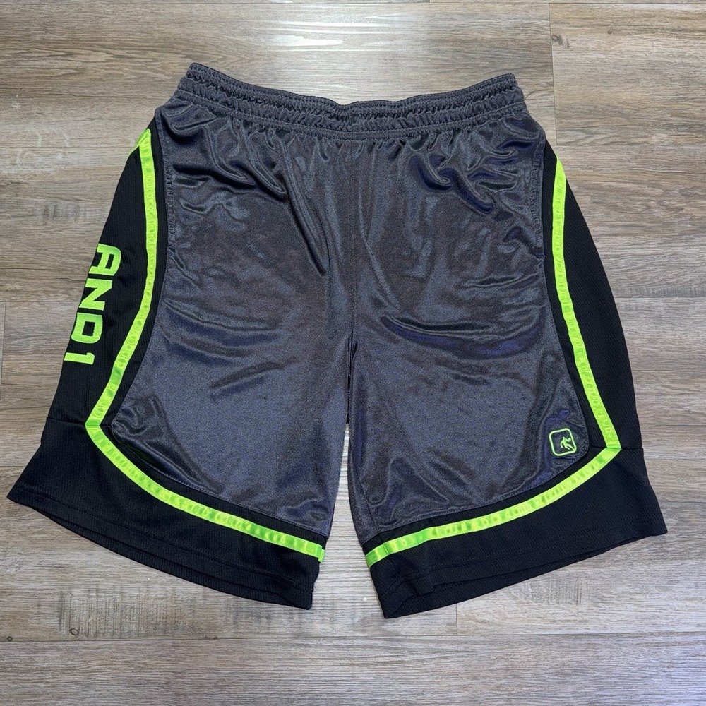 Y2K AND1 All Courts Basketball Shorts Mens Large Baggy Cut Neon Detailing